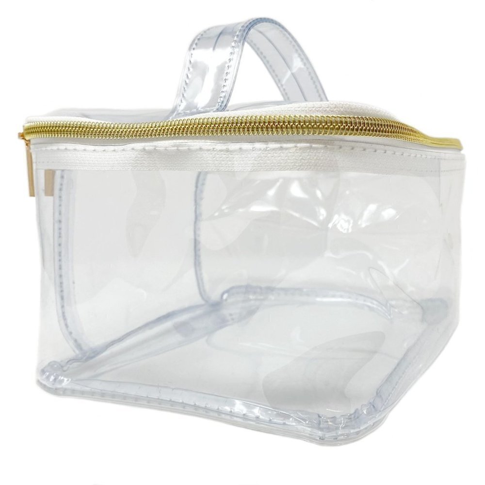 Transparent Cosmetic bag with gold zipper and top handle